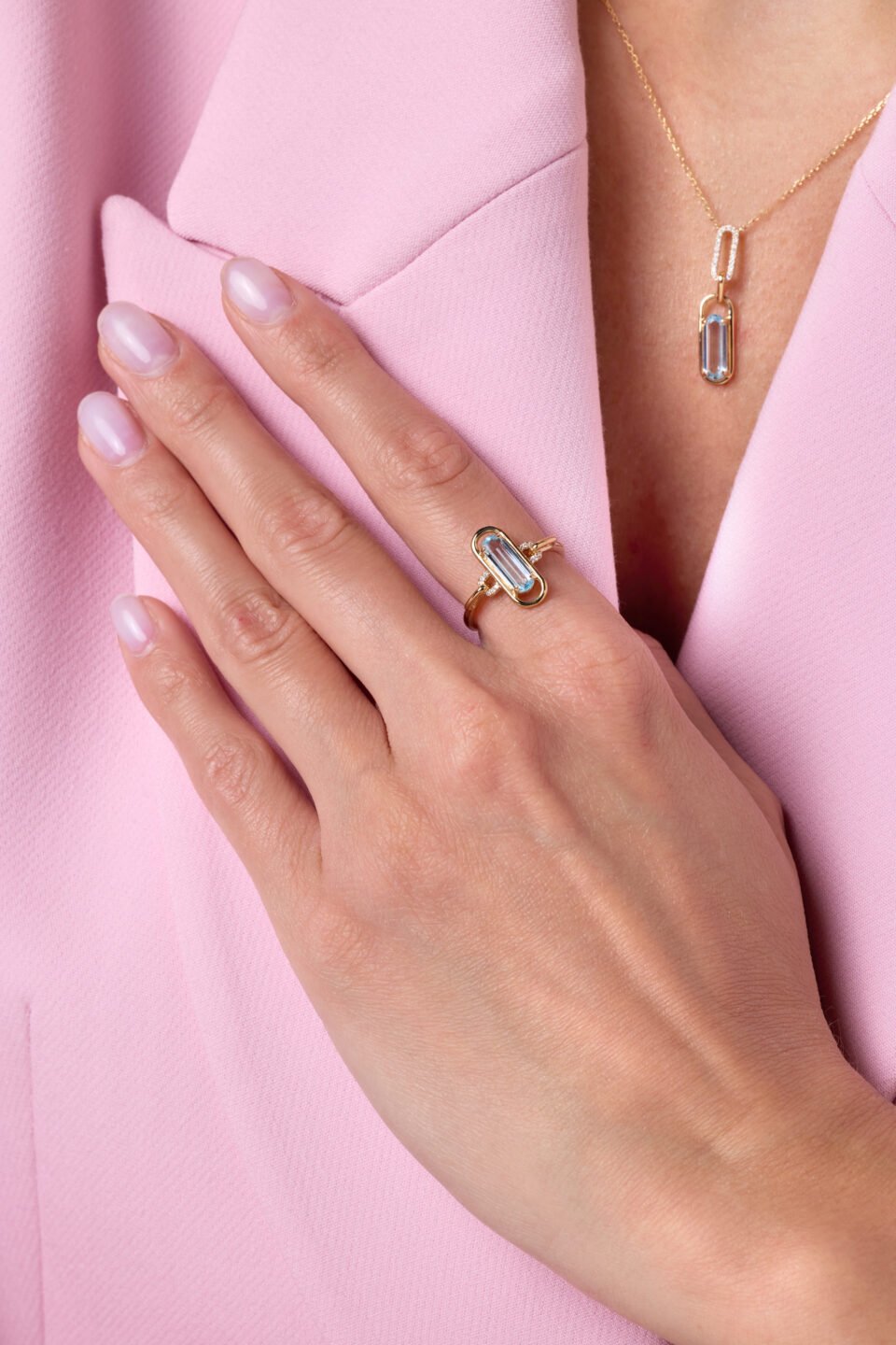 affinity yellow gold diamond ring with blue topaz