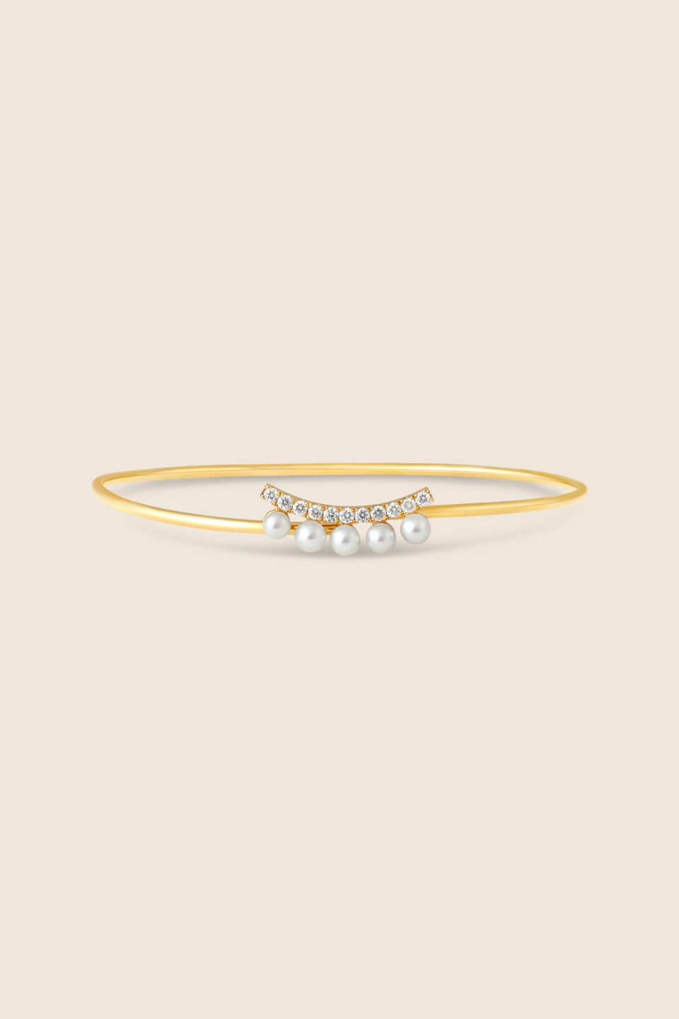 lavita yellow gold diamond curved bangle with pearls