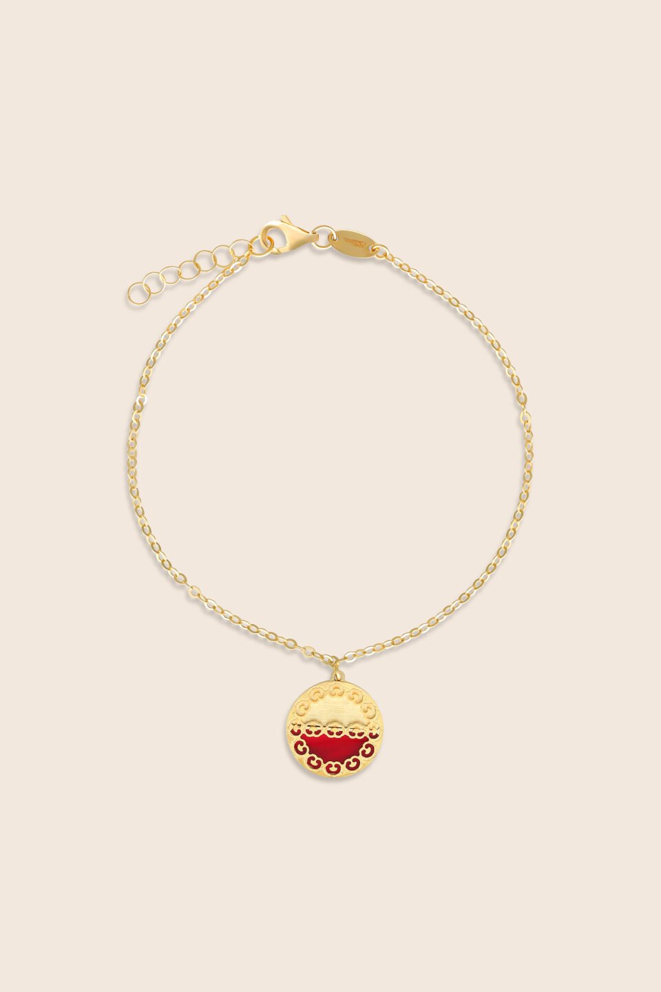 Novelty yellow gold dangling bracelet with ruby