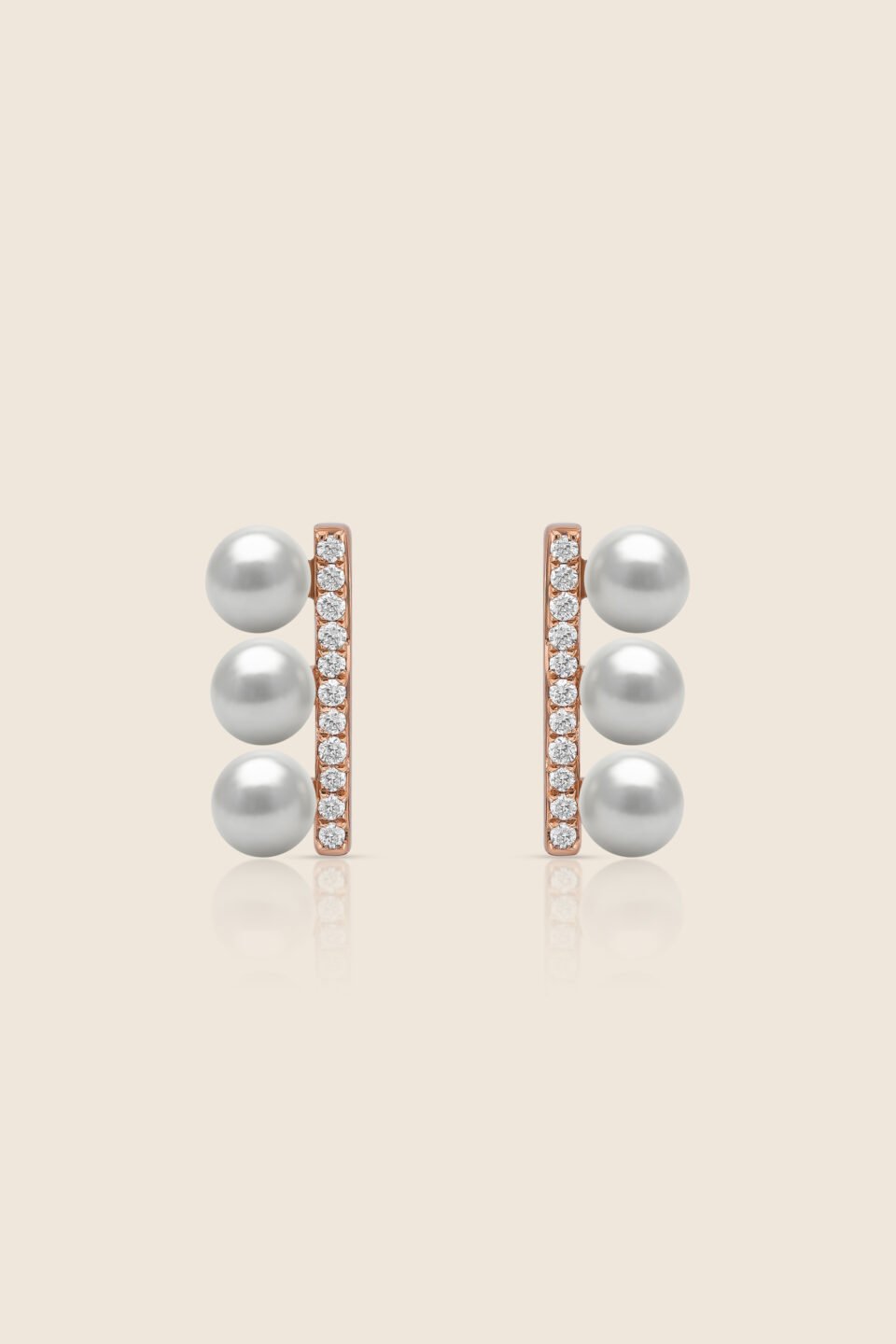 lavita rose gold diamond bar earring with 5 dangling pearls