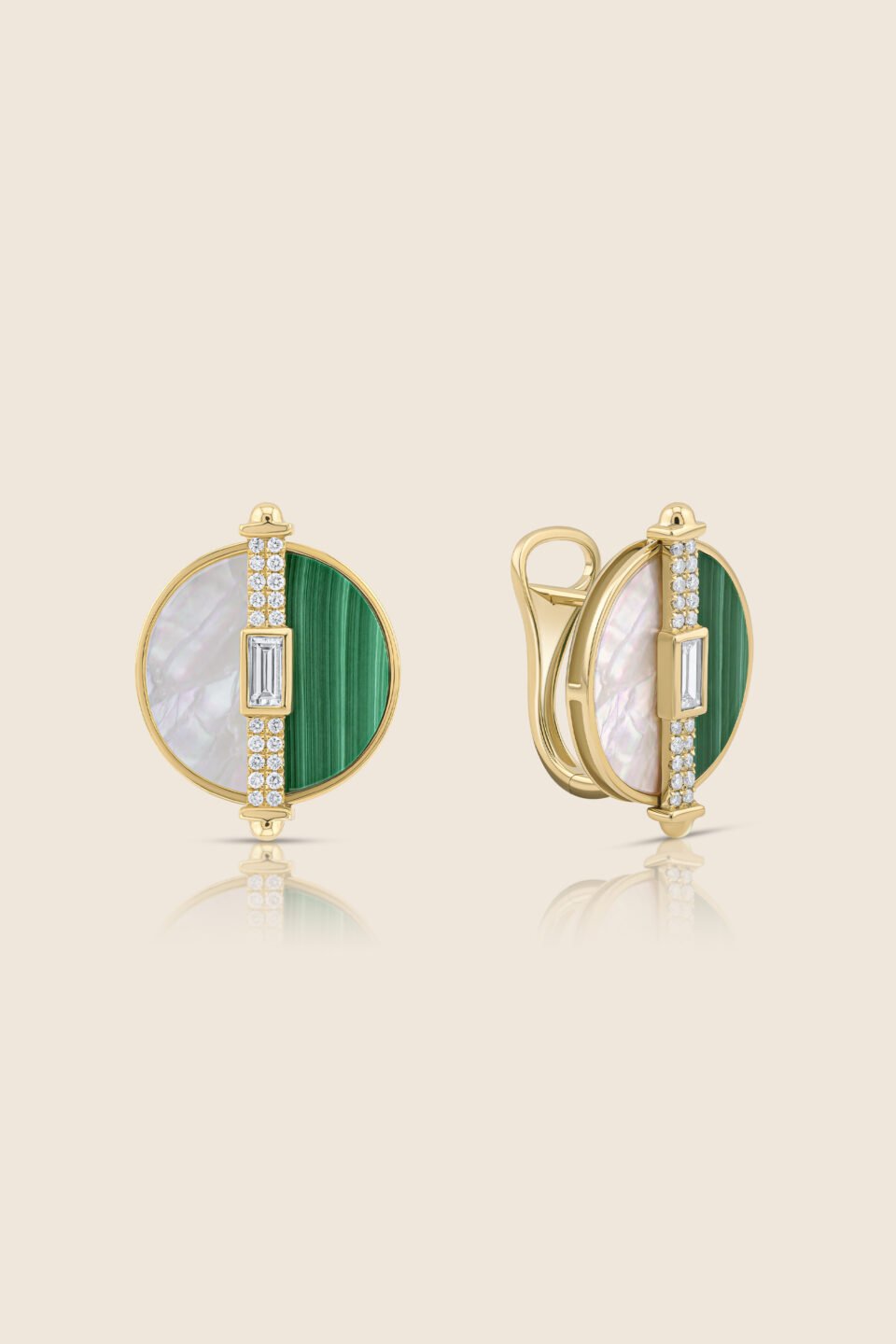 novelty yellow gold diamond earring with malacite