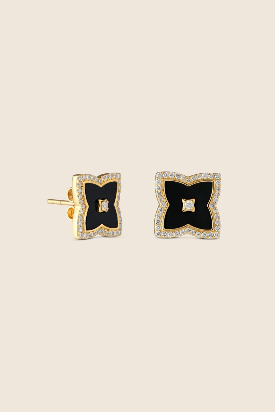 Amara yellow gold diamond  Earring with black onyx