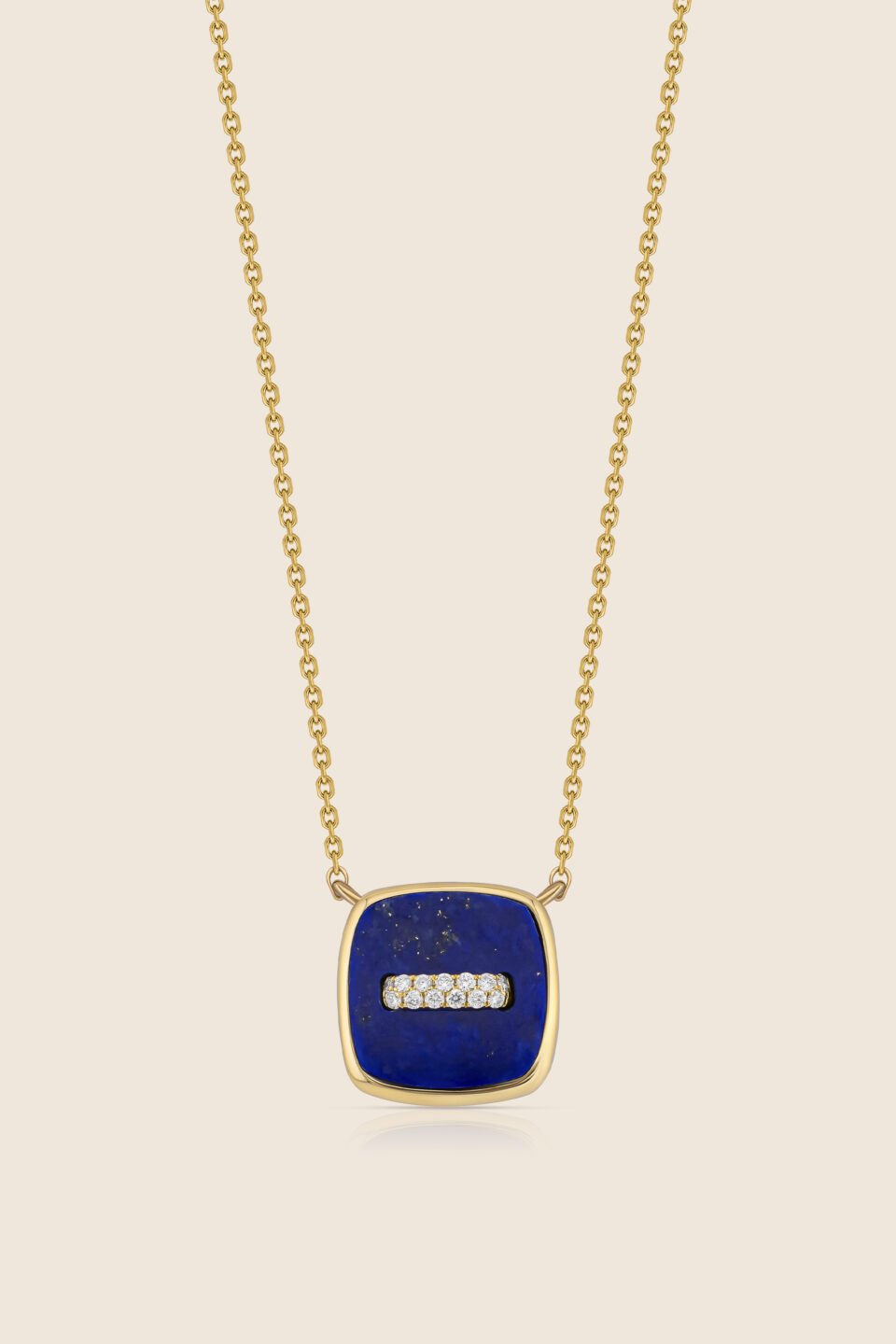 novelty yellow gold diamond pendant with lapis lazuli