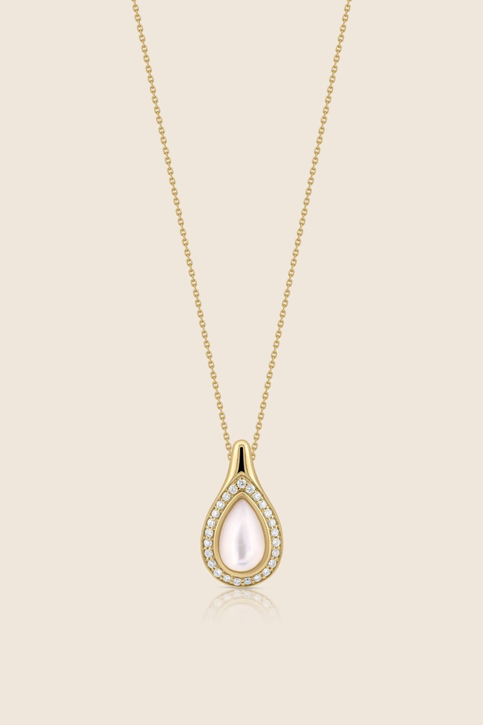 nephele yellow gold diamond pendant with mother of pearl drops