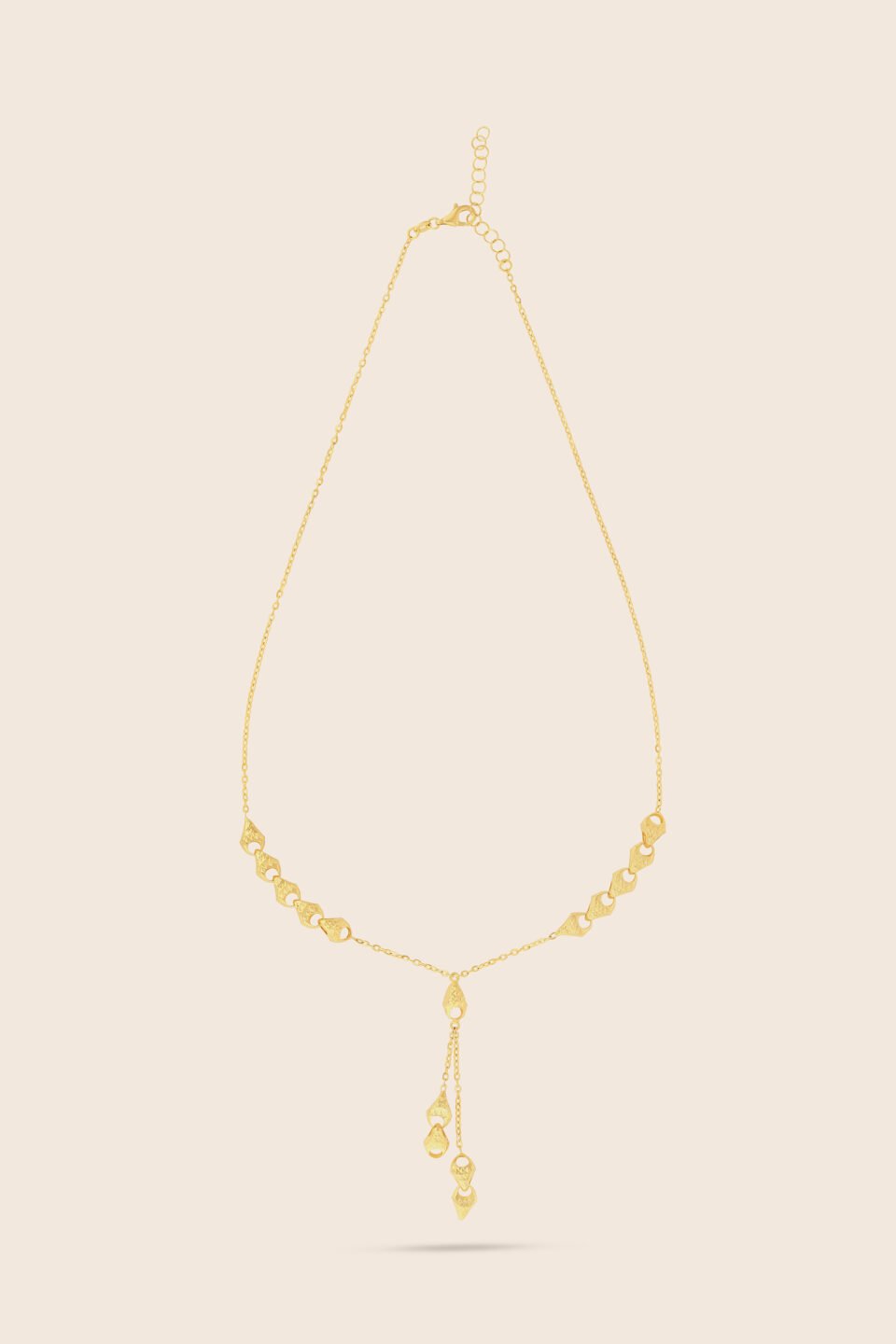 Affinity yellow gold hollowlink two side motive necklace with dangle