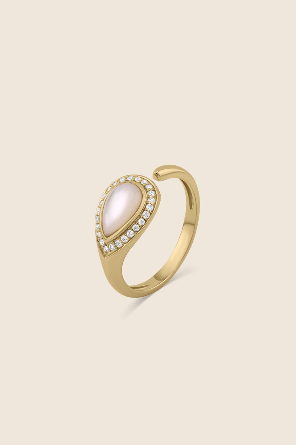 nephele yellow gold diamond ring with mother of pearl drops
