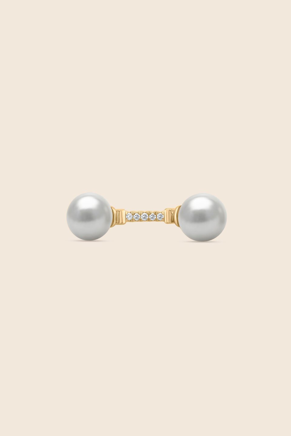 lavita yellow gold diamond balance bar ring with twin pearls