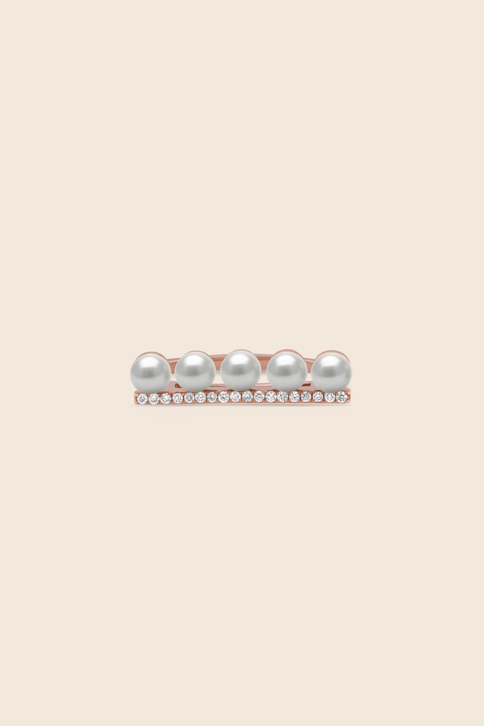 lavita rose gold diamond bar ring with 5 dangling pearls