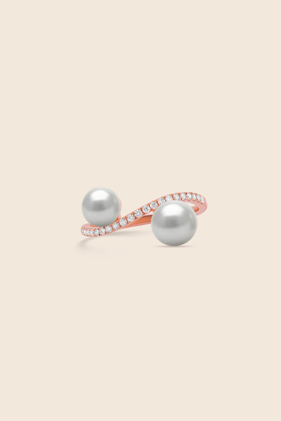lavita rose gold diamond wave ring with twin pearls