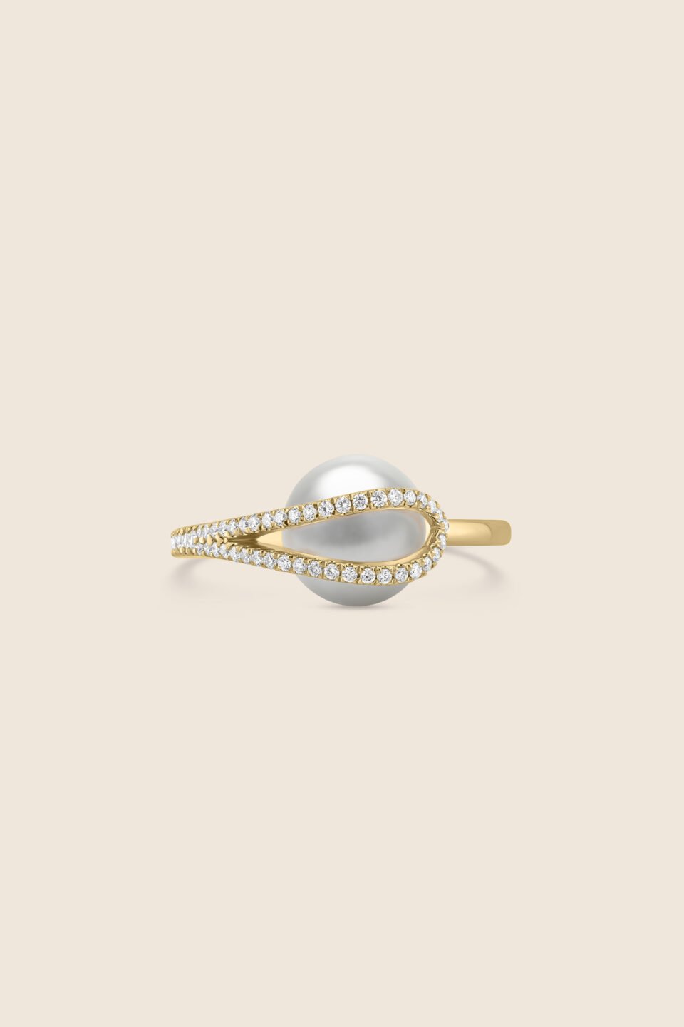 lavita yellow gold diamond tower ring with center pearl