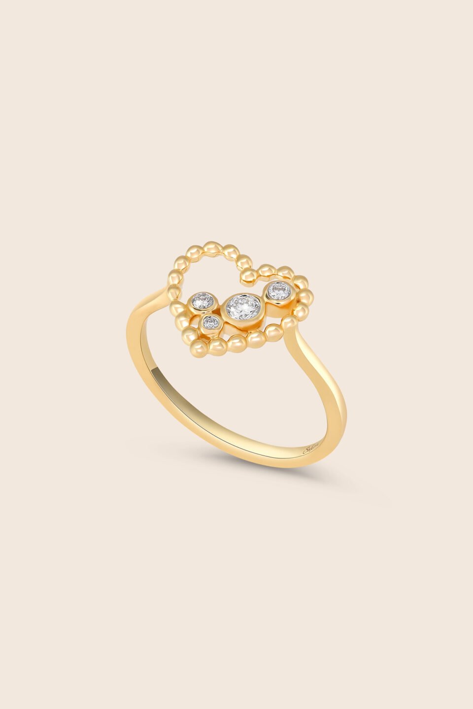 Bubbleiss yellow gold diamond heart ring