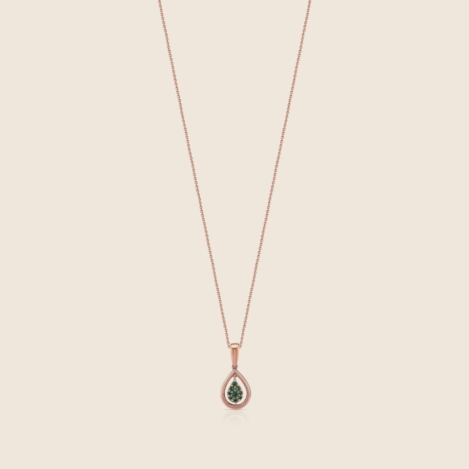 Esme rose gold diamond and emerald flippable drop pendant